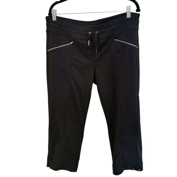 Athleta Womens Large Black Cropped Athletic Pants Stretch Ankle Drawstring Zip - Picture 1 of 11